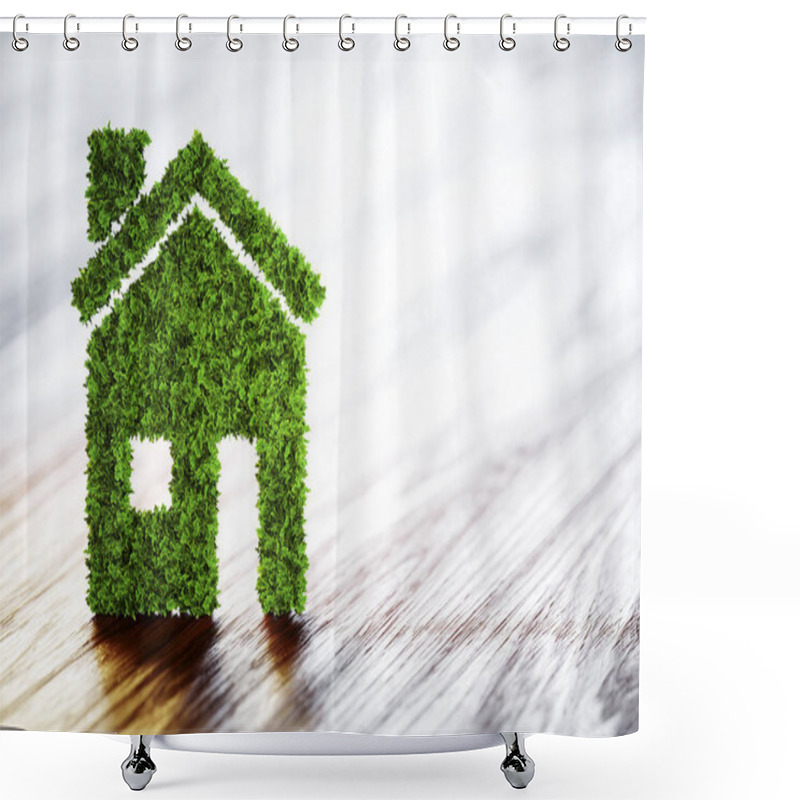 Personality  Ecology Home Concept. 3D Illustration On Wooden Background. Shower Curtains