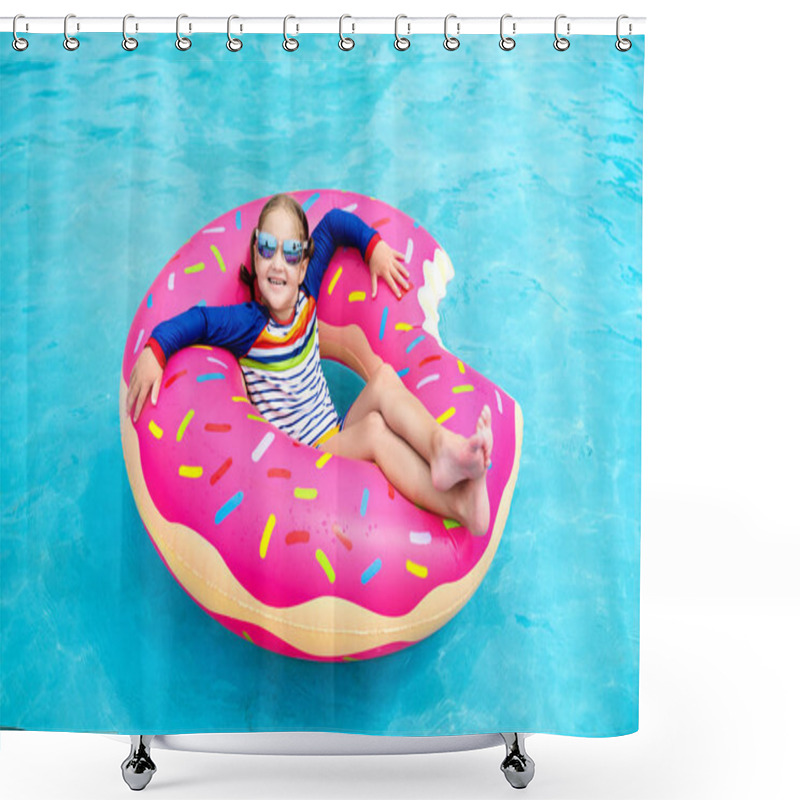 Personality  Child In Swimming Pool On Donut Float Shower Curtains