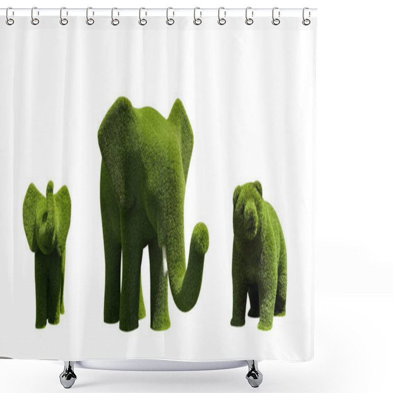 Personality  Beautiful Elephant And Bear Shaped Topiaries Isolated On White. Landscape Gardening Shower Curtains