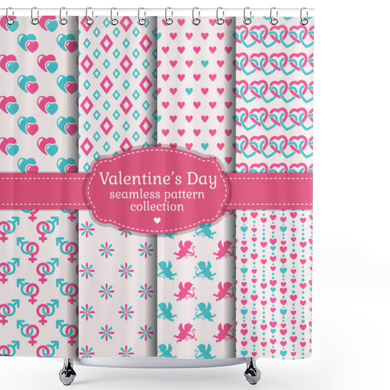 Personality  Happy Valentine's Day! Set Of Love And Romantic Seamless Pattern Shower Curtains