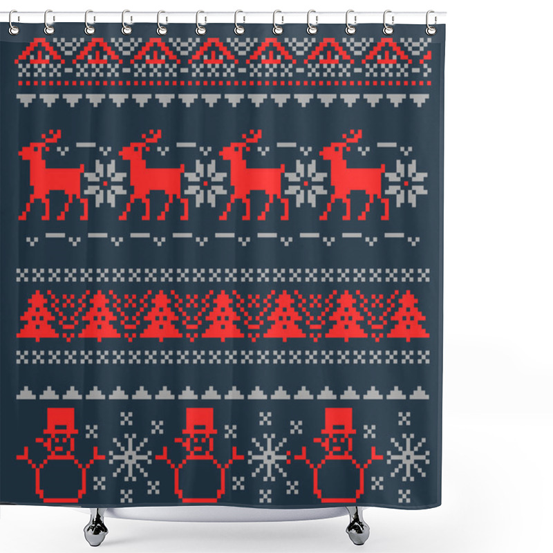 Personality  Christmas Pixel Background For Traditional Scandinavian Sweater. Vector Illustration Shower Curtains