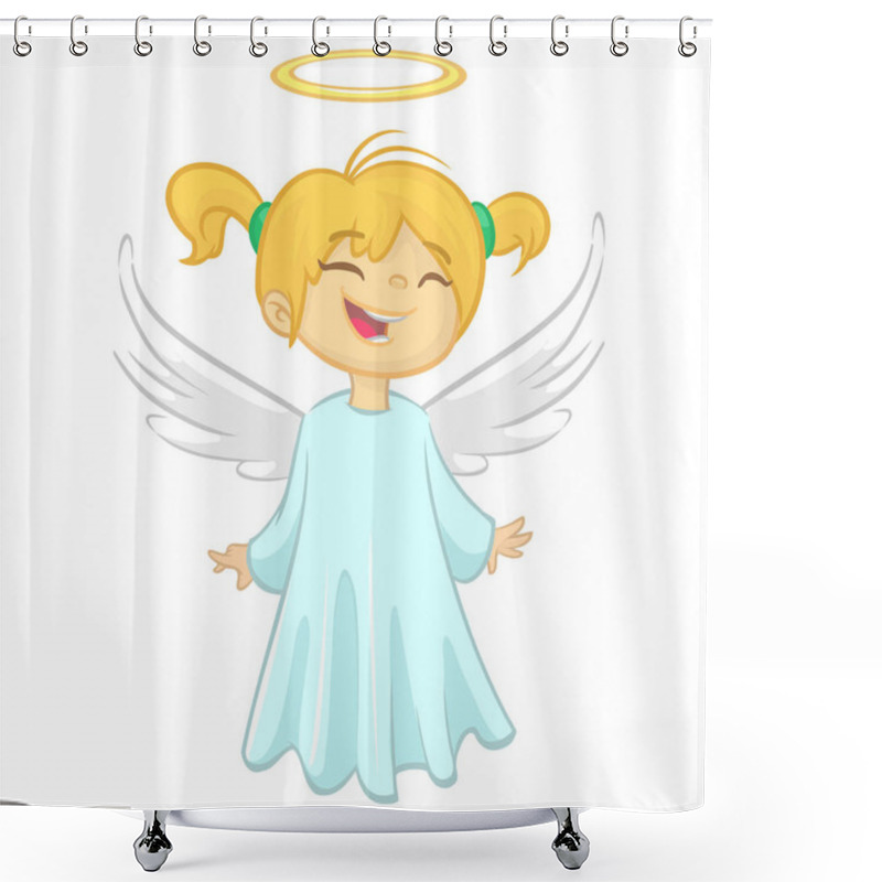 Personality  Cartoon Angel. Vecor Illustration Of Flying Girl Angel For Christmas Holyday Decoration. Design For Print, Poster, Sticker, Greeting Card Or Invitation Shower Curtains