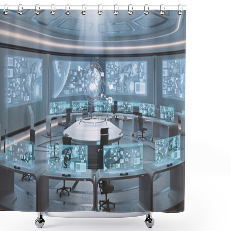 Personality  Empty, Modern, Futuristic Command Center Interior Shower Curtains