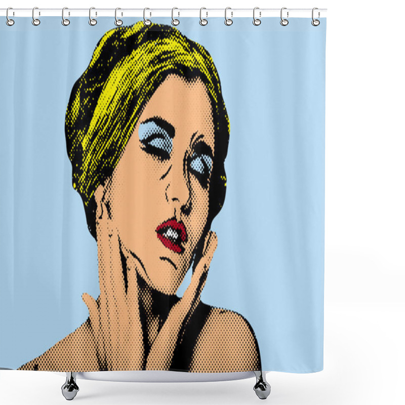 Personality  Pop Art Comic Style Woman, Retro Poster Shower Curtains