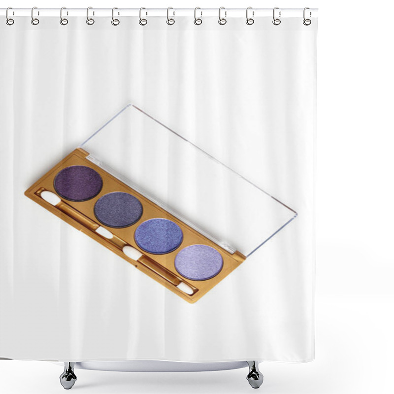 Personality  Top View Of Opened Case With Different Shaded Purple Cosmetic Eye Shadows Isolated On White Shower Curtains