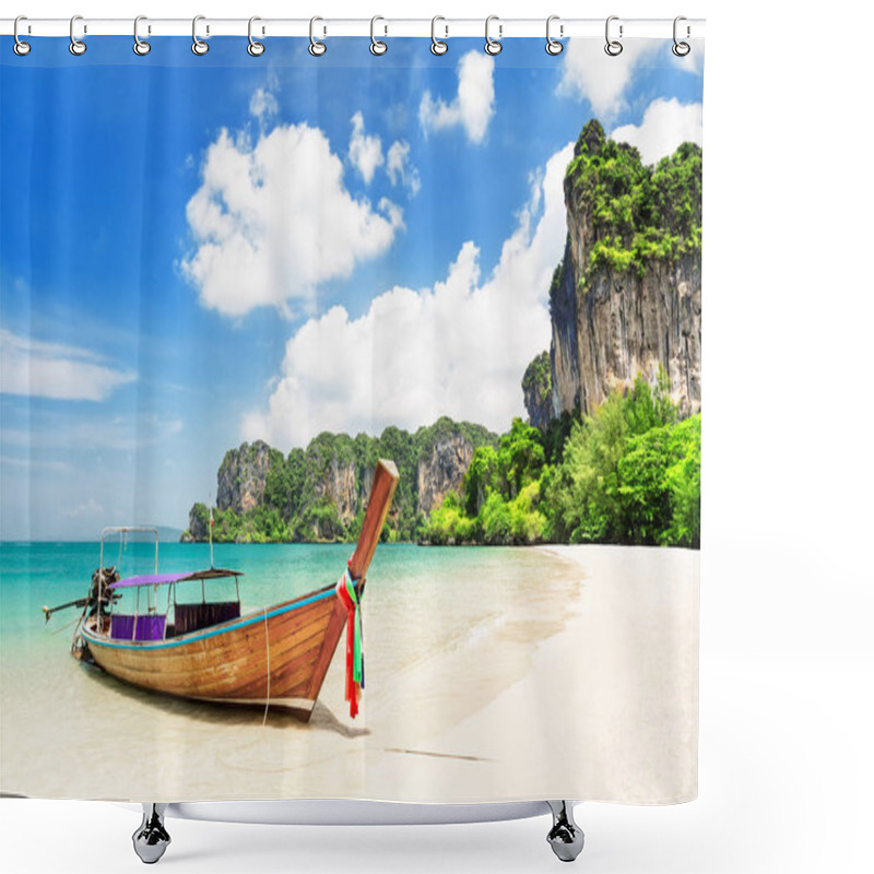 Personality  Thai Traditional Wooden Longtail Boat. Shower Curtains