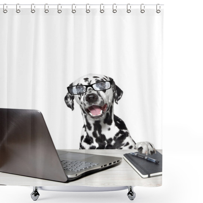 Personality  Dalmatian With Laptop And Notebook.  Shower Curtains