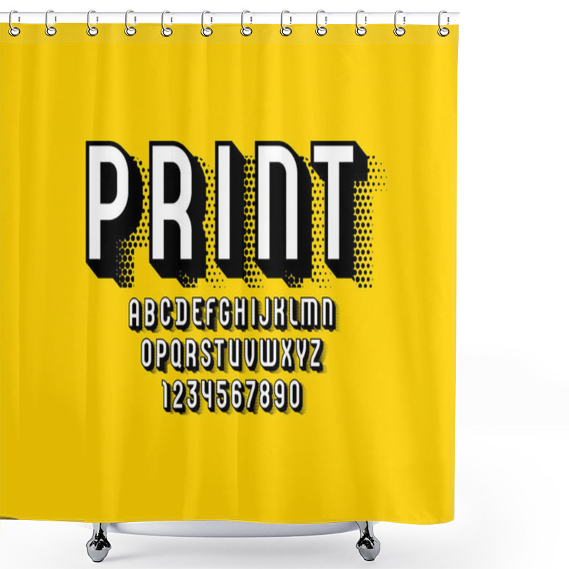 Personality  3d Font, Trendy Graphic Alphabet, Modern Letters And Numbers With Halftone Effect, Vector Illustration 10EPS Shower Curtains