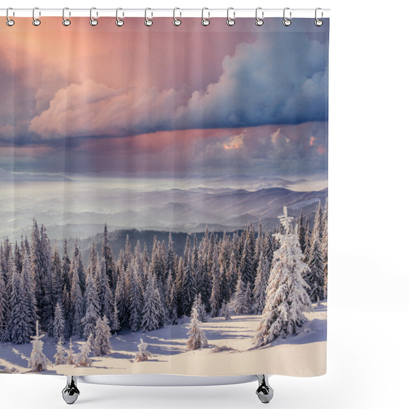 Personality  Fog In Autumn Mountains. Carpathians. Ukraine, Europe Shower Curtains