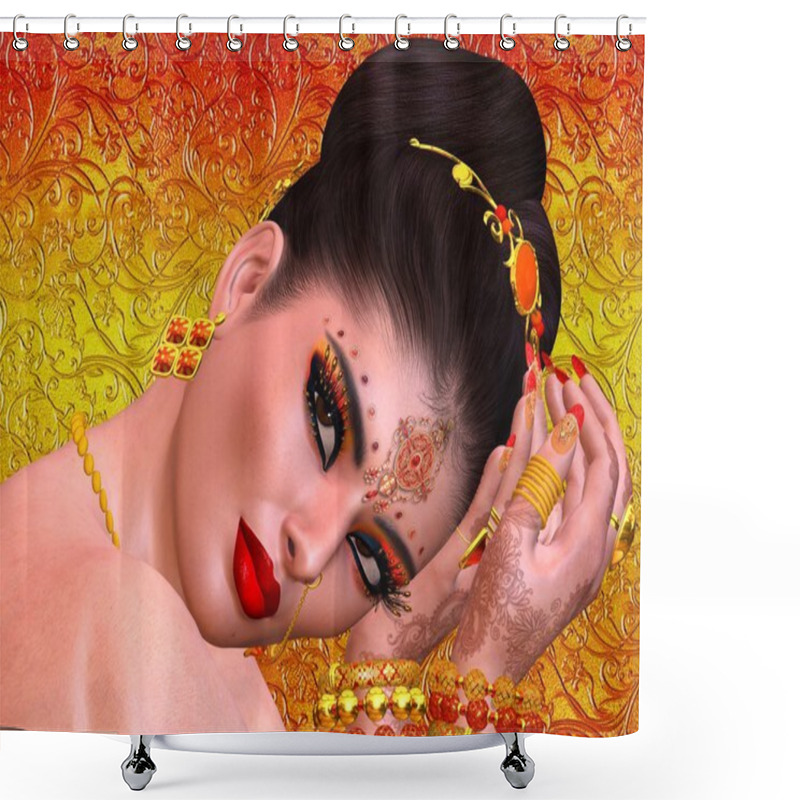 Personality  Exotic Woman's Face Close Up, Indian, Asian Or Middle Eastern Beauty Concept. Shower Curtains