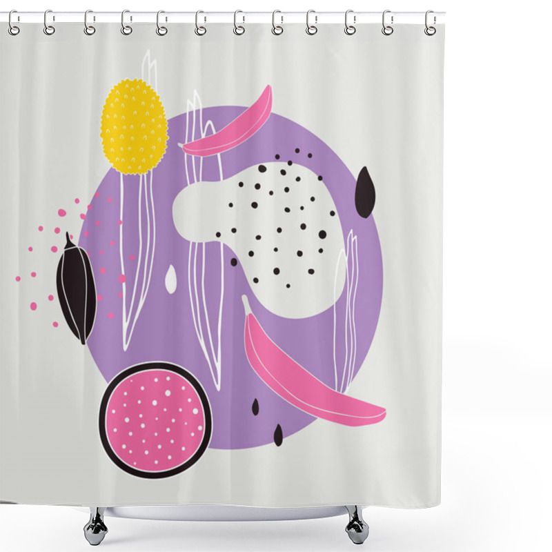 Personality  Stylish Background With Abstract Hand Drawn Design Elements Polka Dots Circle Lines Shapes Shower Curtains