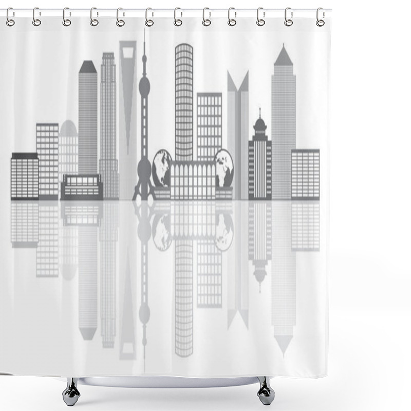 Personality  Shanghai City Skyline Grayscale Outline Illustration Shower Curtains