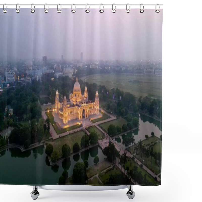 Personality  Aerial view of Victoria Memorial is a large marble monument on the Maidan in Central Kolkata shower curtains