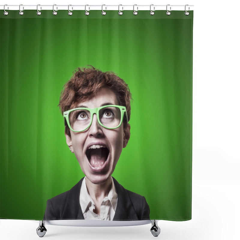 Personality  Funny Puppet Big Head Business Woman Shower Curtains