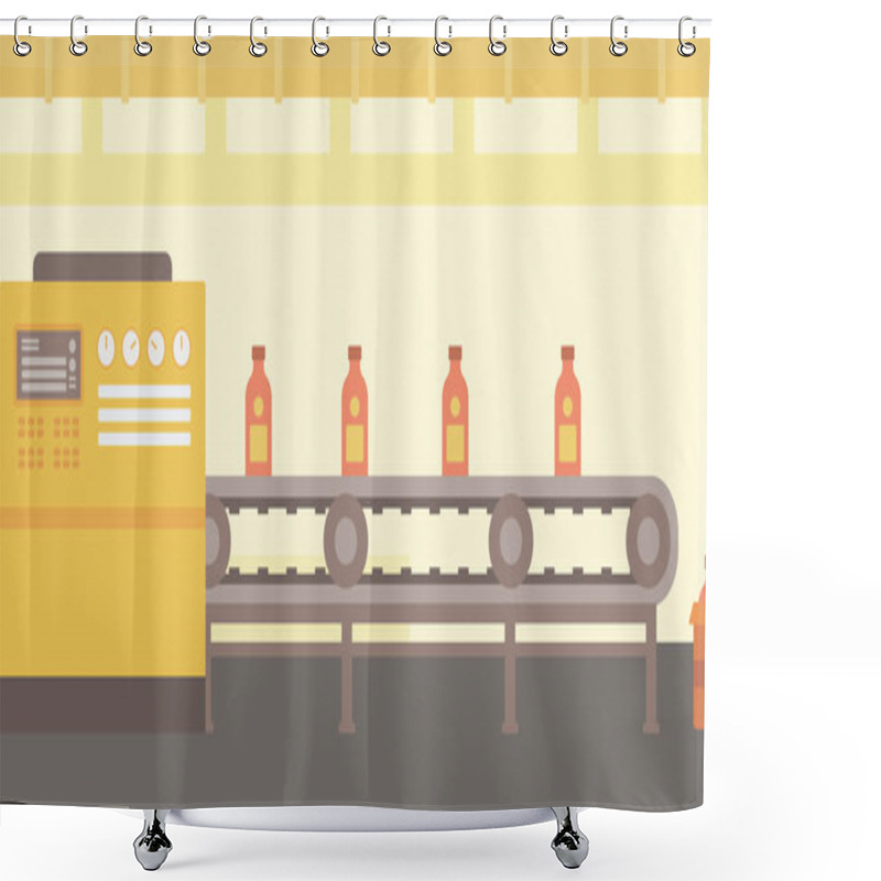 Personality  Background Of Conveyor Belt With Bottles. Shower Curtains