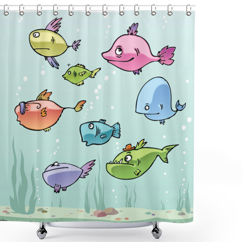 Personality  Set Of The Cartoon Fishes. Shower Curtains