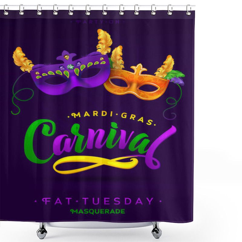 Personality  Mardi Gras Carnival Calligraphy Invitation Poster. Vector Illustration Template Shower Curtains