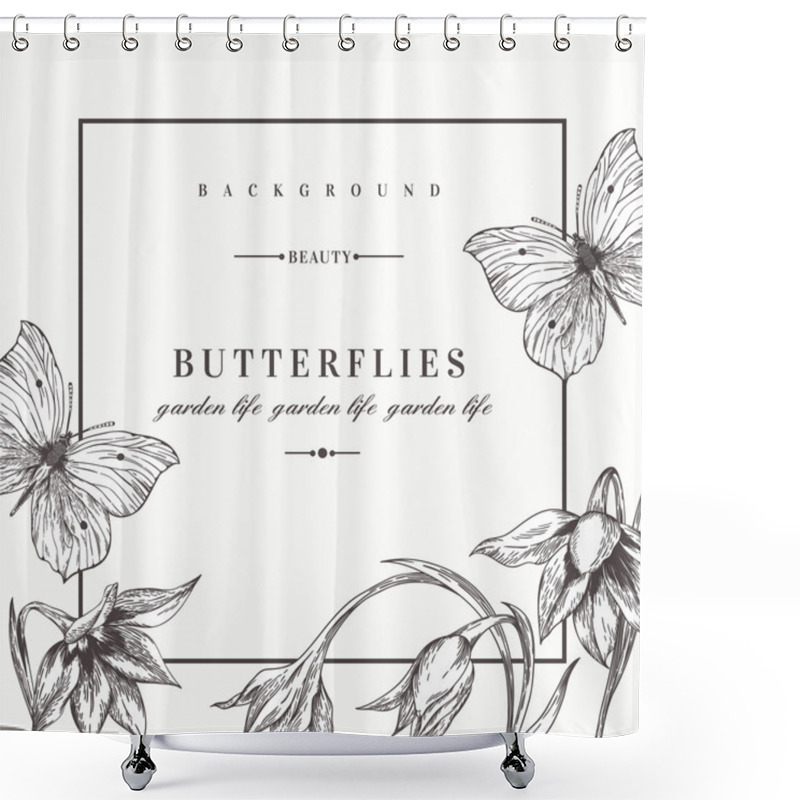 Personality  Background With Flowers And Butterflies. Shower Curtains