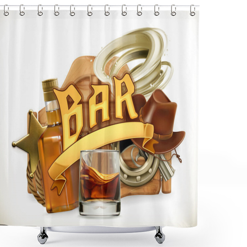 Personality  Bar Logo. Western Retro Style. 3d Vector Emblem Shower Curtains