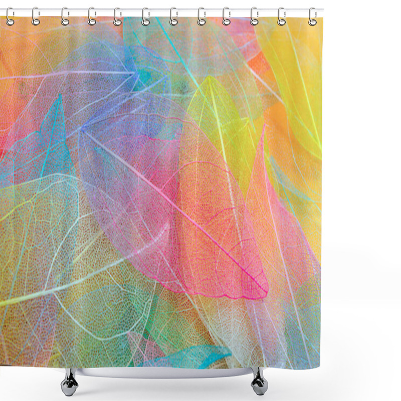 Personality  Colored Leafs. Leaf Texture Pattern. Macro Leaves Background Texture. Floral Design. Leaves. Rainbow Colors. Shower Curtains