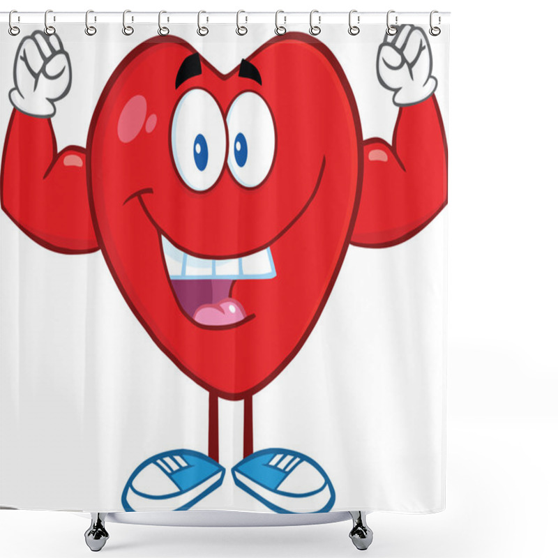 Personality  Happy Heart Cartoon Character Showing Muscle Arms Shower Curtains