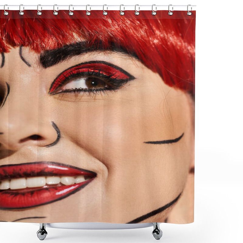 Personality  Close-up Of A Pretty Redhead Woman With Creative Pop Art Makeup Shower Curtains