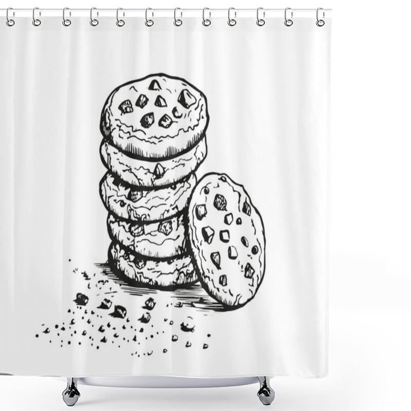 Personality  Cookies Vector Sketch Line Drawing Black On White Shower Curtains