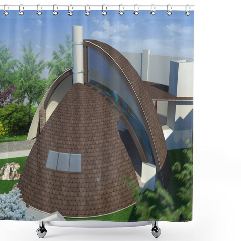 Personality  Modern Gazebo Exterior And Alfresco Living Area, 3D Illustration Shower Curtains