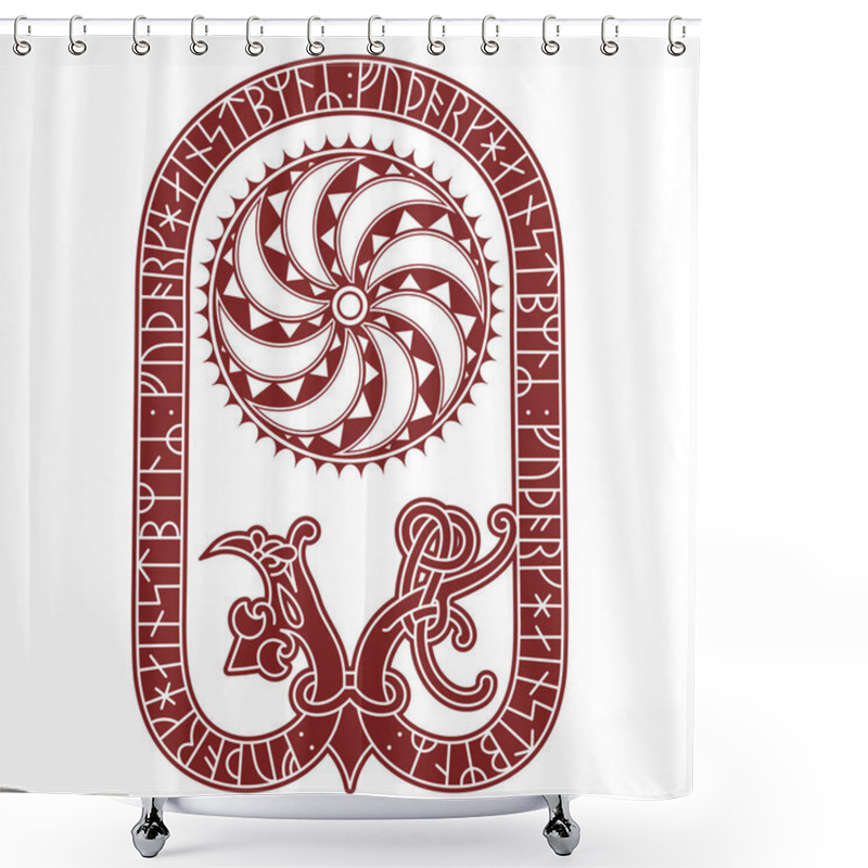 Personality  Viking Scandinavian Design. Ancient Decorative Mythical Animal In Celtic, Scandinavian Style, Knot-work Illustration, Vector Illustration Shower Curtains