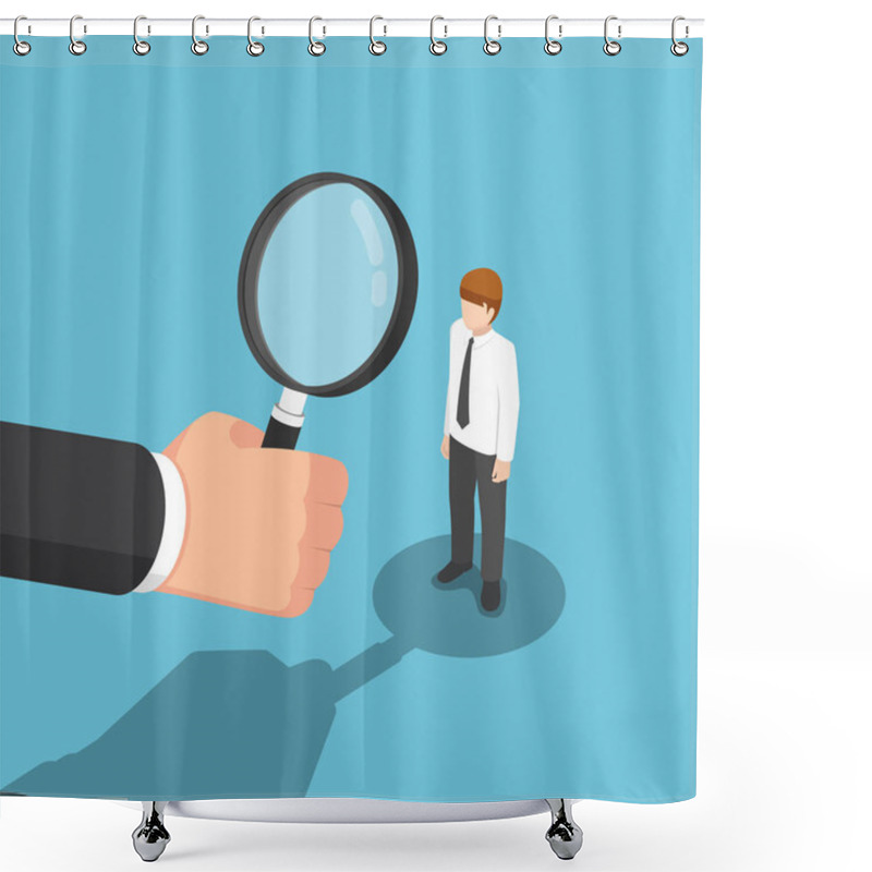 Personality  Isometric Businessman Hand With Magnifying Glass Hiring Business Shower Curtains