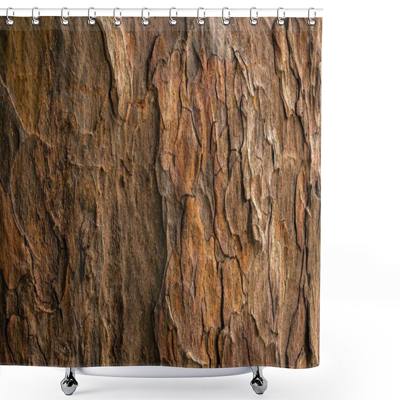 Personality  Close-up Of Textured Tree Bark Showcasing Rich Browns And Earthy Tones. Shower Curtains