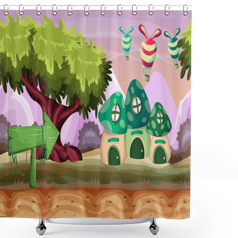 Personality  Seamless Cartoon Vector Mushroom House With Separated Layers Shower Curtains