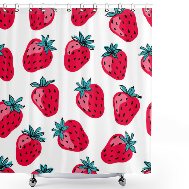 Personality  Seamless Pattern With Pink Strawberry Berry. Hand Drawn Strawberries Pattern On White Background. For Fabric, Drawing Labels, Print, Wallpaper Of Children's Room, Fruits Background Shower Curtains