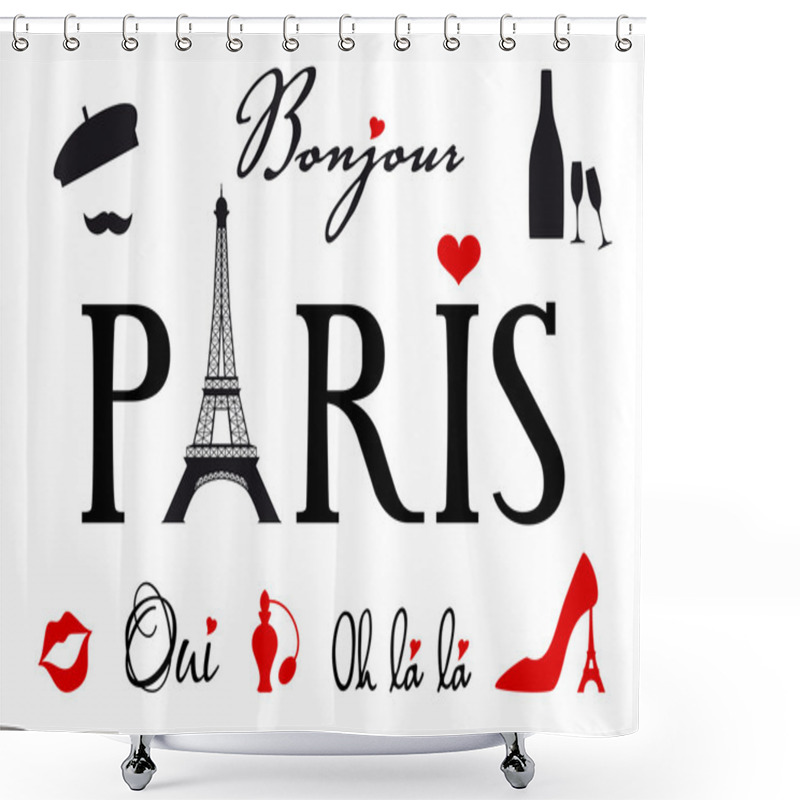 Personality  Paris With Eiffel Tower, Vector Set Shower Curtains