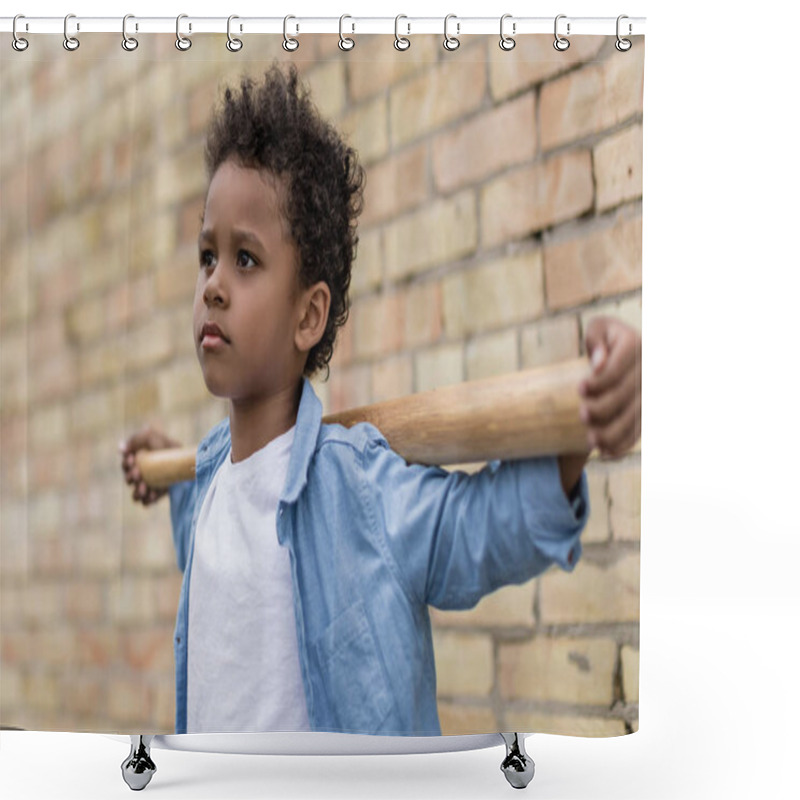 Personality  Pensive Afro Boy With Baseball Bat Shower Curtains