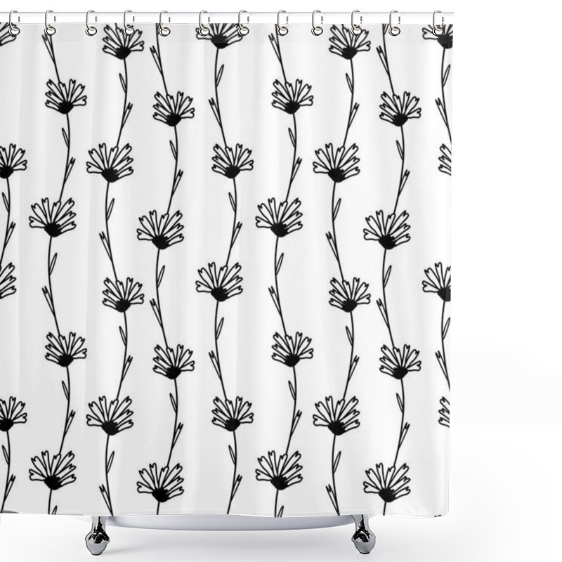 Personality  Seamless Floral Pattern Black And White Wildflower.Vector Botanical With Monochrome Flowers Line Print In Doodle Style.Designs For Textiles,fabric,wrapping Paper,packaging,social Media,web. Shower Curtains