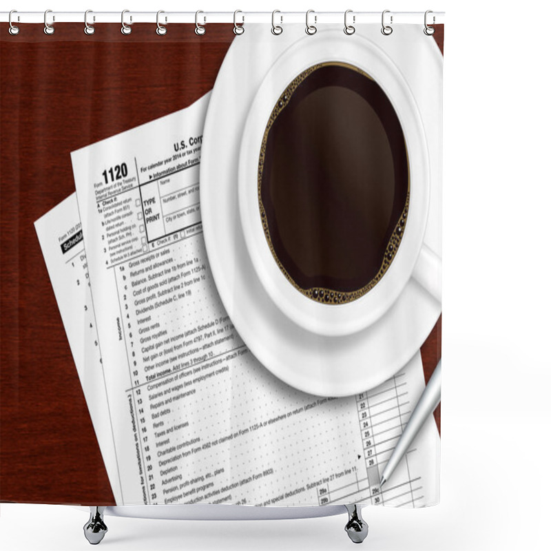 Personality  Tax Form 1120 With Pen And Coffee On Wooden Table Shower Curtains