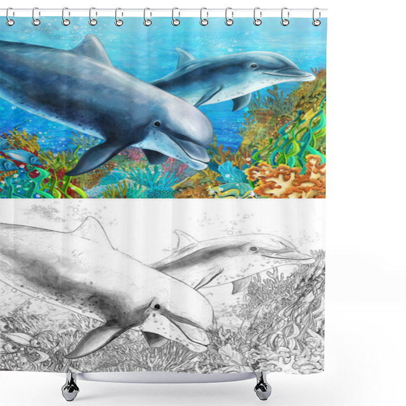 Personality  Cartoon Coral Reef With Dolphins   Shower Curtains