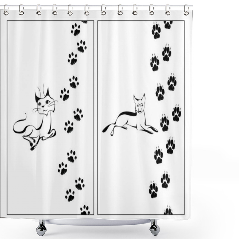 Personality  Cat And Dog And Footsteps Shower Curtains