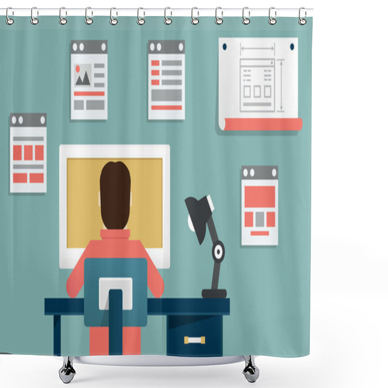 Personality  Vector Flat Illustration Of Application Or Website Development. Design And Programming Shower Curtains