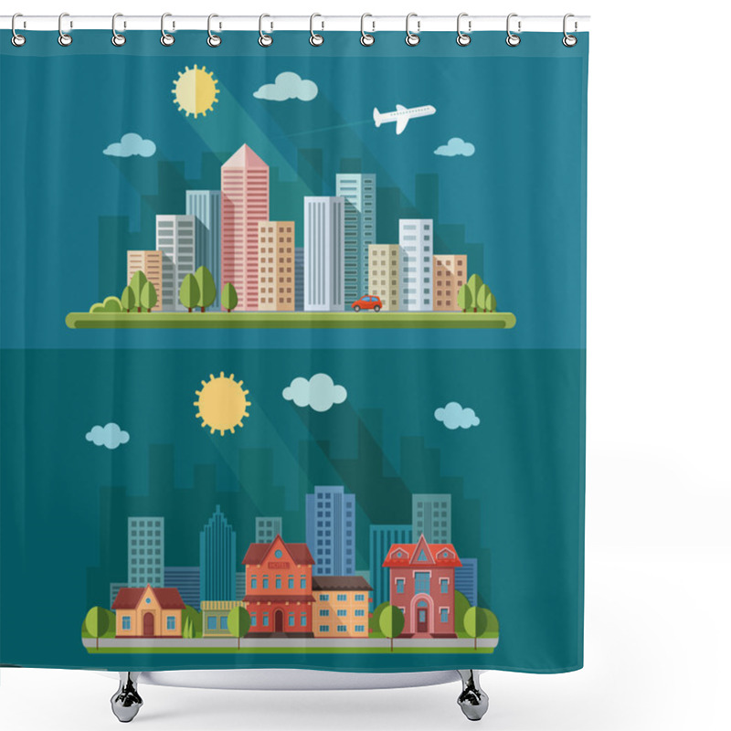 Personality  Urban Landscape Illustration Set. Big City, A Metropolis Street  Shower Curtains