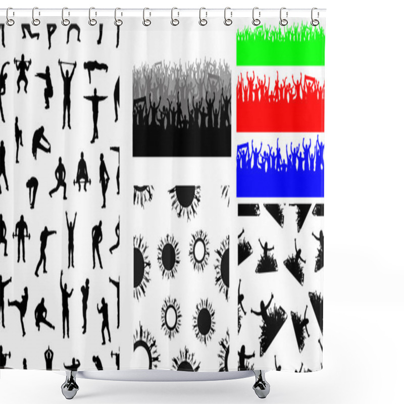 Personality  Big Set Of Seamless Repeating Patterns Of Crowds And People Silhouettes Shower Curtains