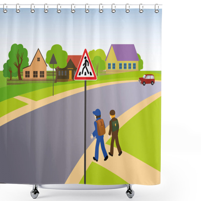 Personality  Rules Of Road. Pedestrian Crossing In The Countryside. Shower Curtains