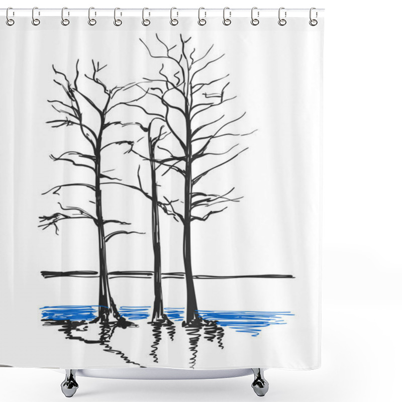 Personality  Vector Landscape. Sketch A Park Bench. Tree Shower Curtains