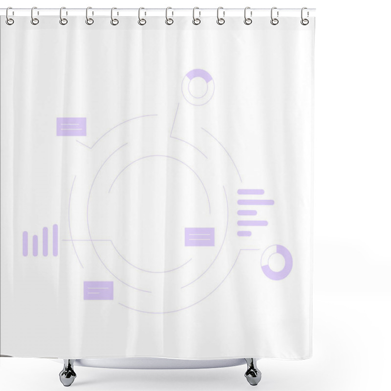 Personality  Circular Chart With Statistical Elements And Graphs In Flat Vector Illustration Symbolizing Data Analytics, Visualization, And Business Intelligence, Isolated On White. Shower Curtains