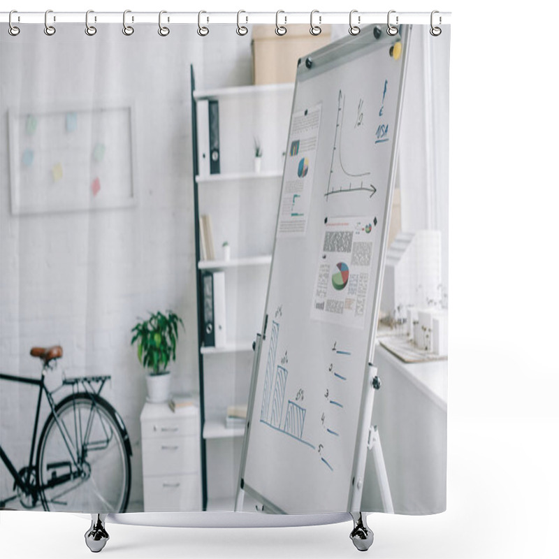 Personality  Flipchart With Business Project Strategy, Bicycle Near Wall In Light Modern Office Shower Curtains