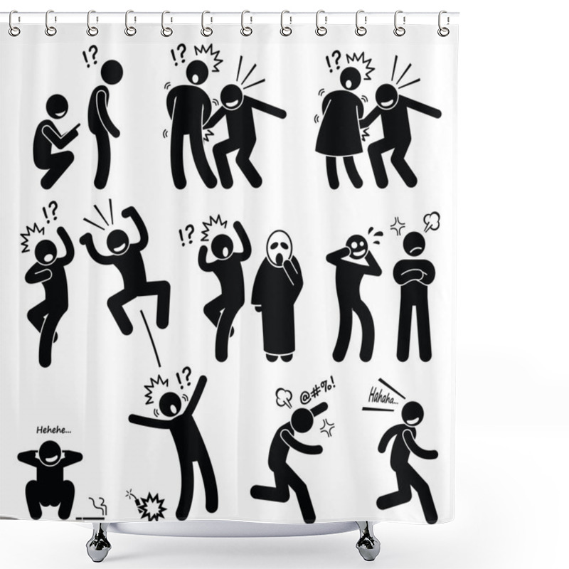 Personality  Funny People Prank Playful Actions Stick Figure Pictogram Icons Shower Curtains