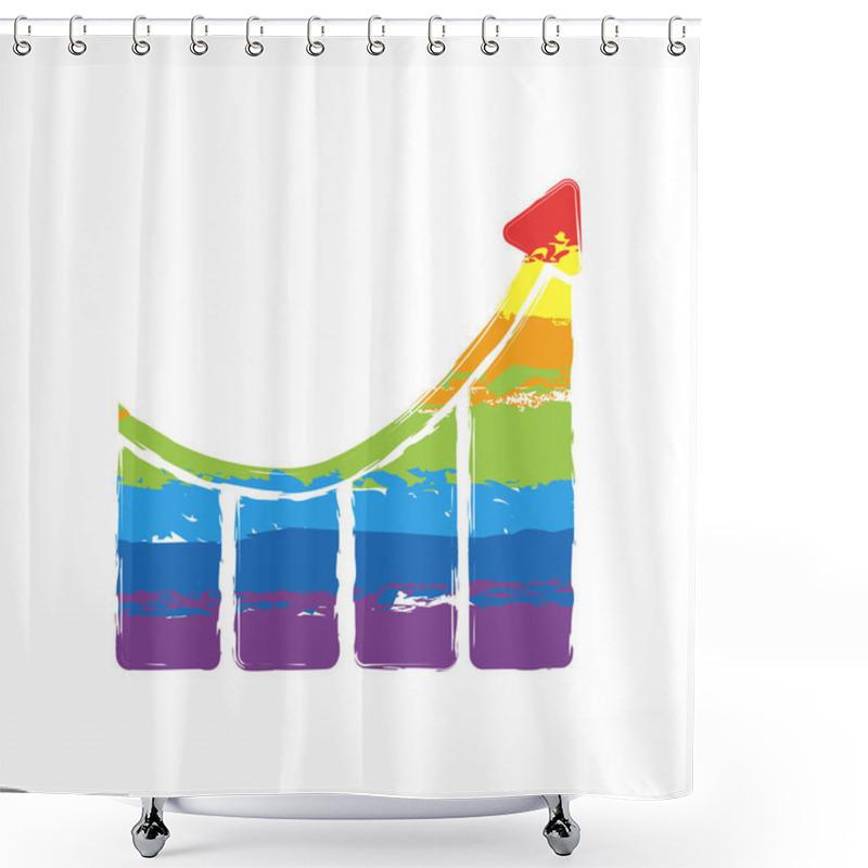 Personality  Growing Bars Graphic With Rising Arrow Icon. Drawing Sign With LGBT Style, Seven Colors Of Rainbow Red, Orange, Yellow, Green, Blue, Indigo, Violet Shower Curtains