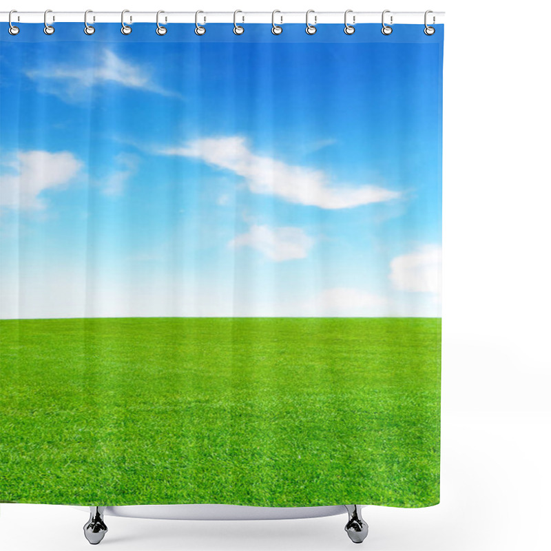 Personality  Green Meadow And Blue Sky With Fluffy Clouds Shower Curtains