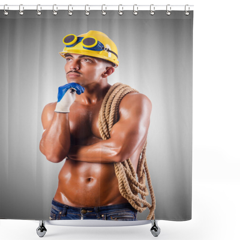 Personality  Muscular Builder With Tools Against The Gradient Shower Curtains